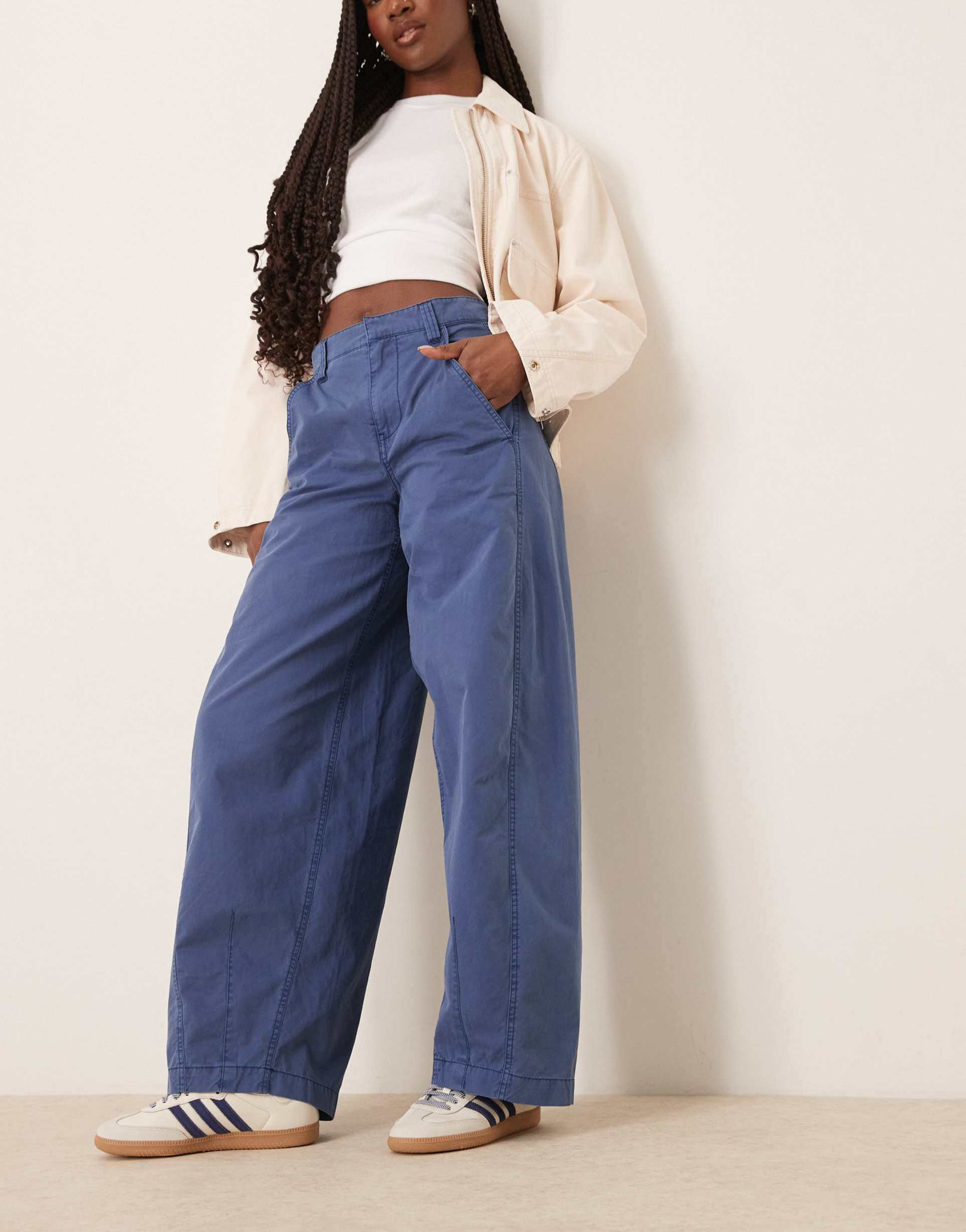free people rylee relaxed chino pants in denim blue
