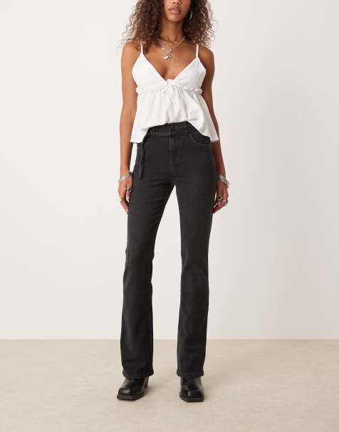 Free People – Sabine – Jeans in verwaschenem Schwarz mit lockerem, geradem Schnitt und Gürtel - view 1