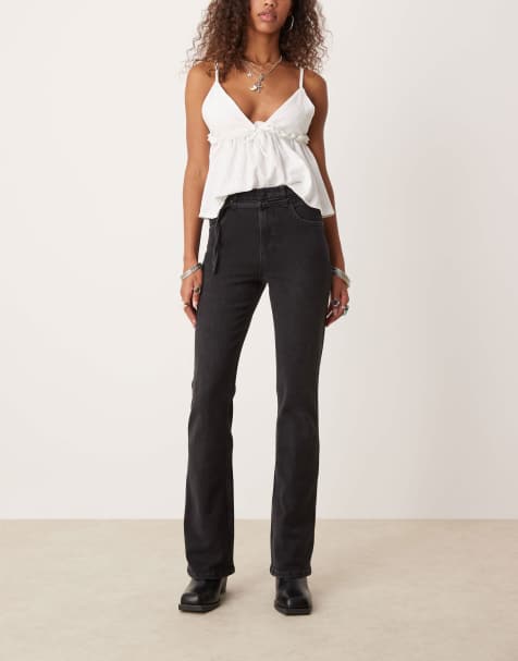 Free People sabine relaxed straight leg belted jeans in washed black