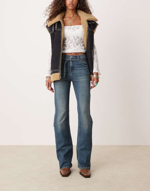 Free People - Sabine - Ruimvallende jeans met rechte pijpen in blauw met medium wassing