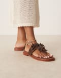 [Free People] Free People Sadie fringe sandals in patent cognac-Brown 36 Cognac patent