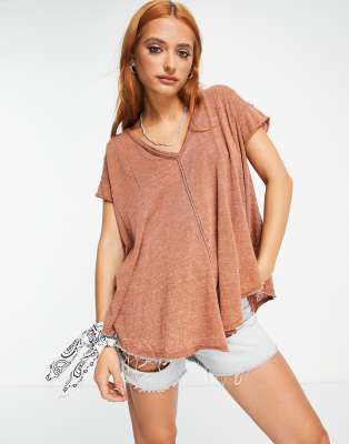 Free People Sammie oversized T-shirt in washed brown - ASOS Price Checker