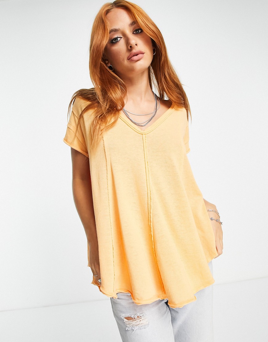 Free People Sammie oversized T-shirt in washed yellow-Orange