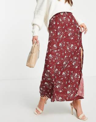 Free People - Sammy - Midirock mit Knopfleiste und Vintage-Blumenmuster-Rot