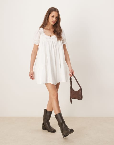 Free People sandy shores babydoll mini dress in ivory 