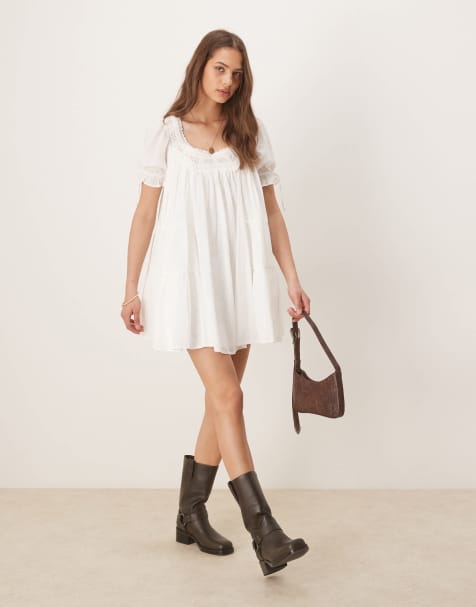 Free People sandy shores babydoll mini dress in ivory - view 1