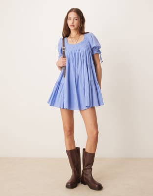 Free People - Sandy Shores - Babydoll-Minikleid in Kornblumenblau