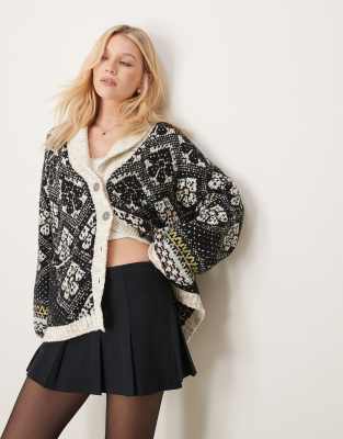 sasha fairisle cardigan in black and cream