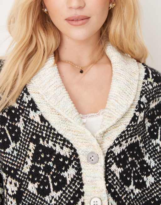 Free People sasha fairisle cardigan in black and cream