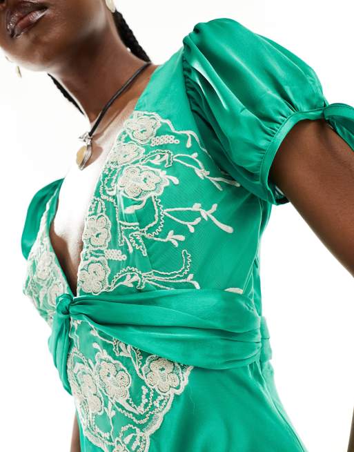 green emerald velvet dress Free People Victoria One Shoulder Green Satin Maxi Dress Party Cocktail 8  New – Finds For You main image 0