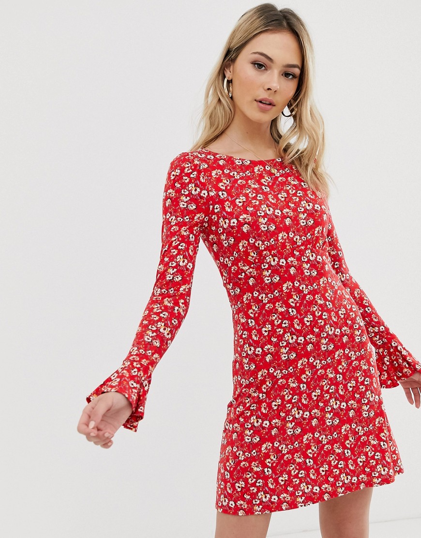 Free People say hello floral mini dress-Red