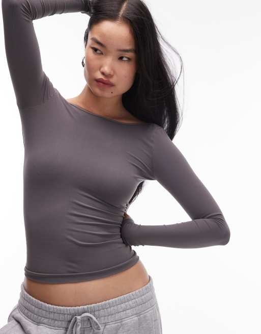 Free People scoop back baby long sleeve t shirt in grey ASOS