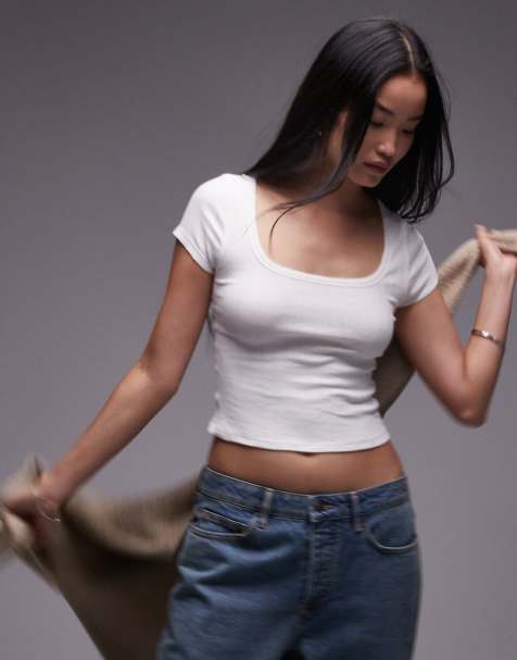 Free People scoop neck pointelle baby tee in ivory - view 1