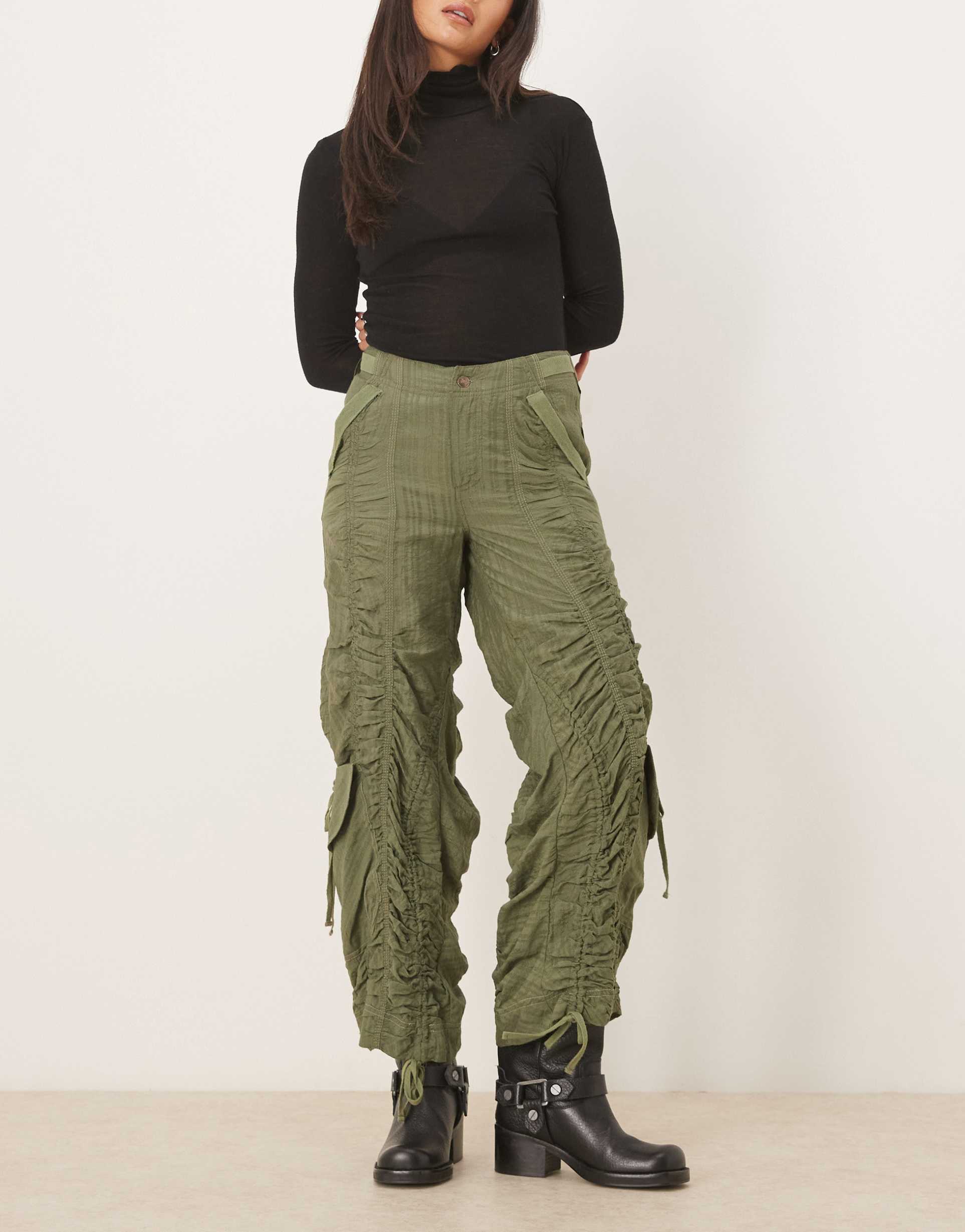free people scorpio shirred pants in khaki