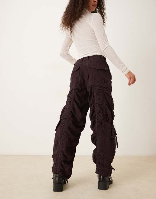 Free People scorpio shirred trousers in black coffee, 3 of 5
