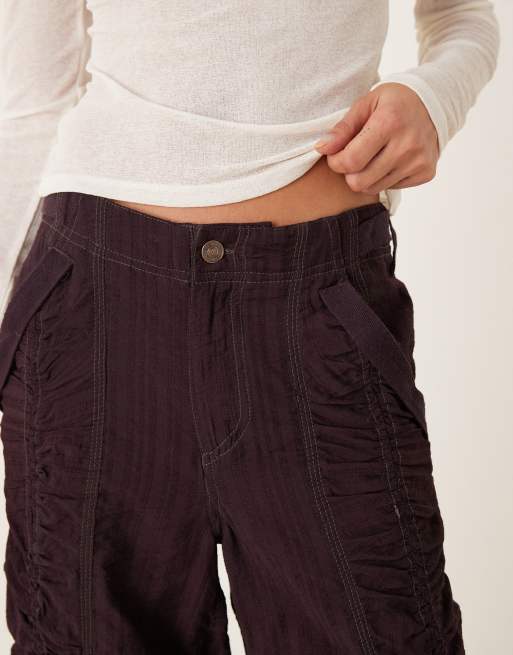Free People scorpio shirred trousers in black coffee, 4 of 5