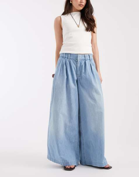Free People - Scout - Broek met wijde pijpen in California blauw - view 1