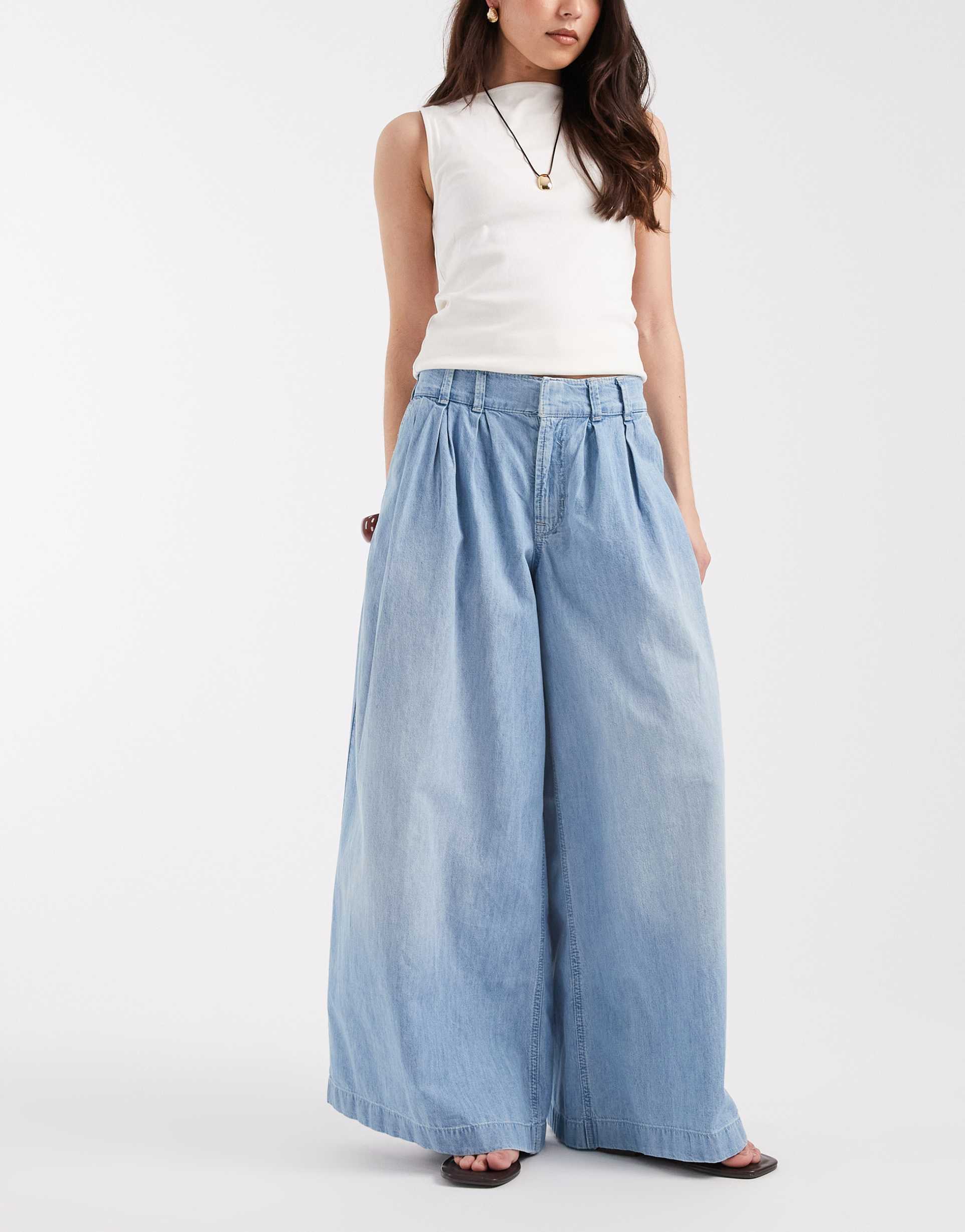 free people scout wide leg pants in california blue