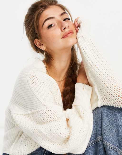 Free People sea bright pullover oversized cropped sweater in