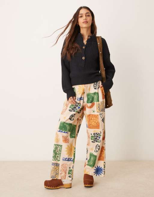 Free People seaside print low rise wide leg pants in multi