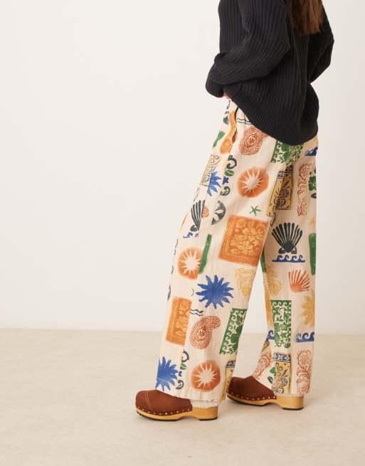 Free People seaside print low rise wide leg pants in multi
