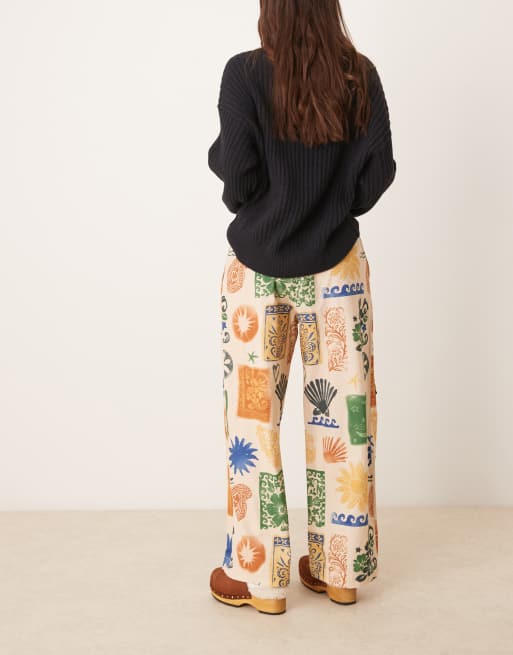 Free People seaside print low rise wide leg trousers in multi, 5 of 5