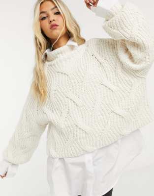 FREE PEOPLE SEASONS CHANGE BALLOON SLEEVE SWEATER IN CREAM-WHITE,OB1141363