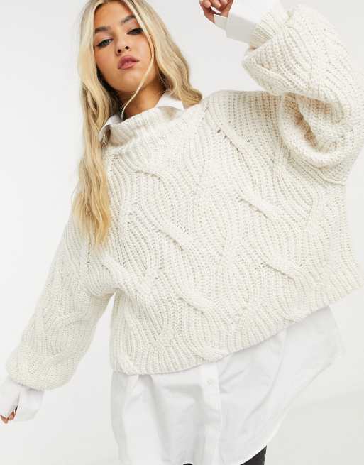 Free People Seasons Change balloon sleeve sweater in cream