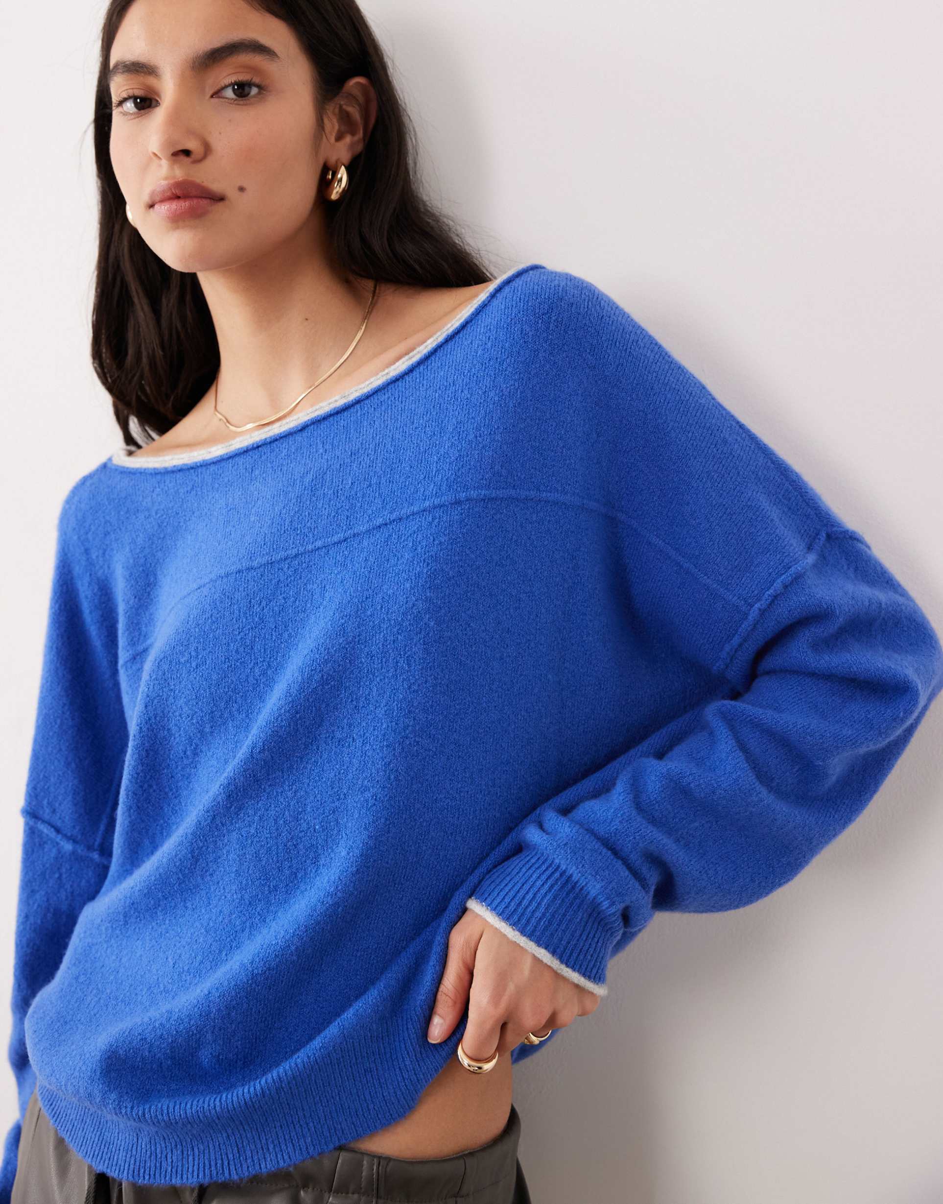 free people see me sweater in mazarine blue combo