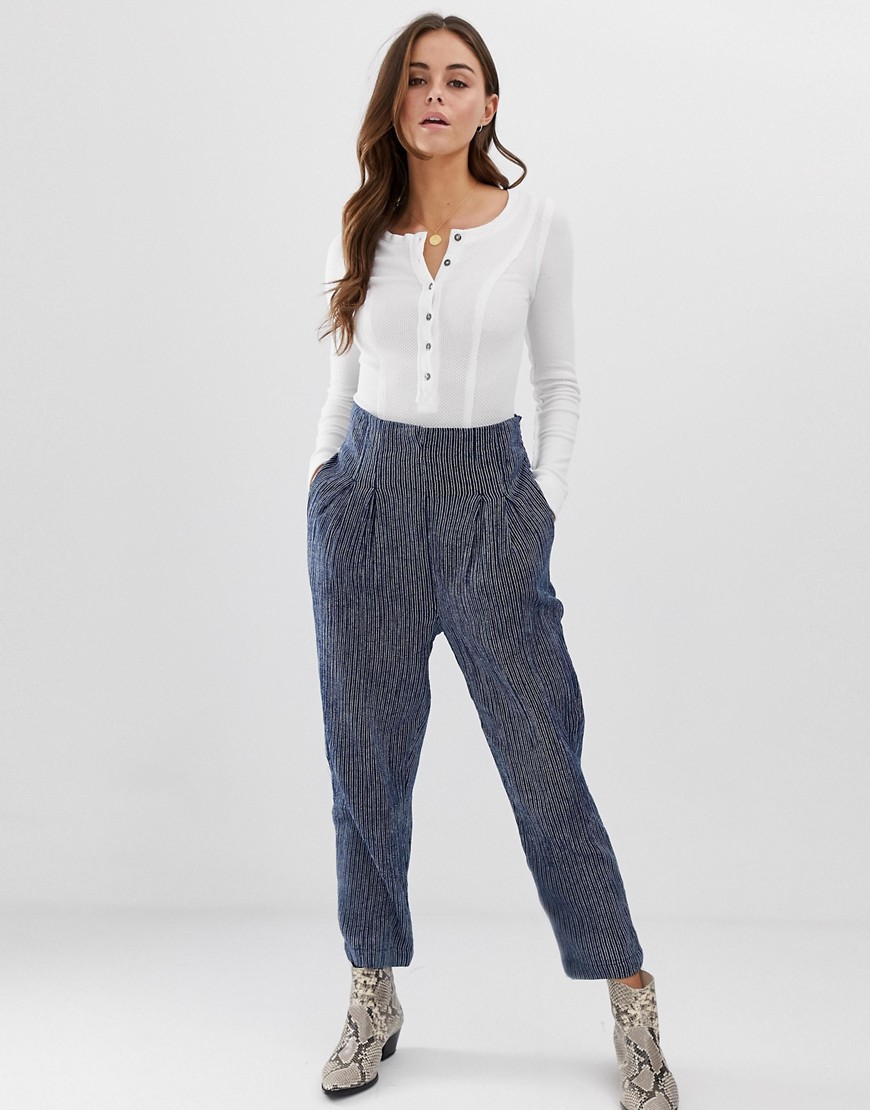 Free People See You Again smocked trousers-Navy