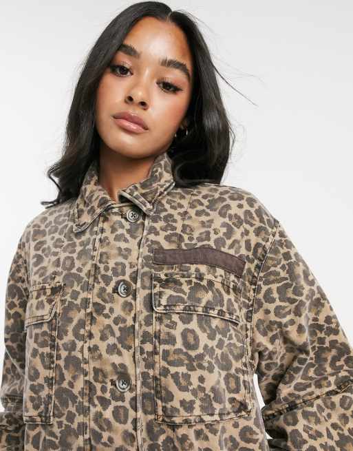 Free people leopard denim 2024 jacket