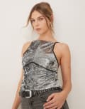 [Free People] Free People sequin backless cami top in silver L Silver combo