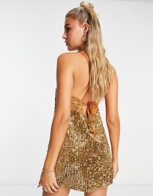 Free People sequin cami mini dress in gold
