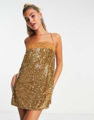 Free People Stop and Stare Cami Sequin Top, Ivory Gold, X-Small, RRP $68