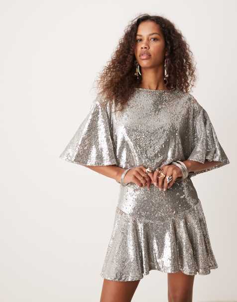 Free People sequin floaty mini dress in silver - view 1