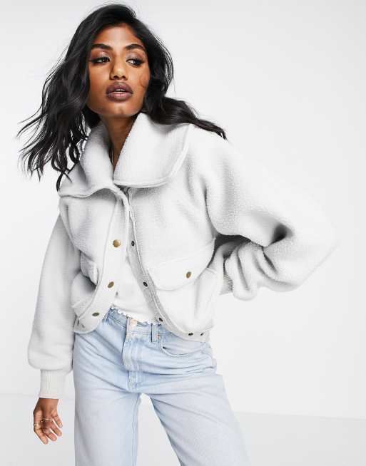 Free People - Shasta - Lysegrå jakke i fleece