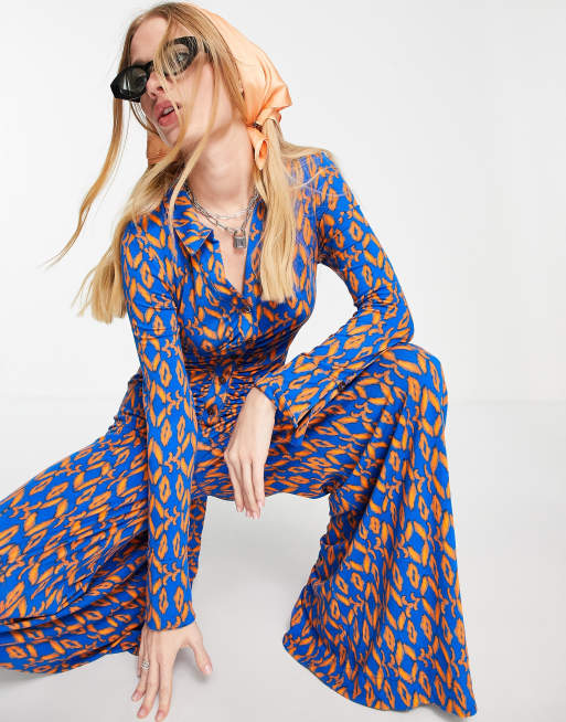 Free People shayla geo print jersey jumpsuit in electric blue