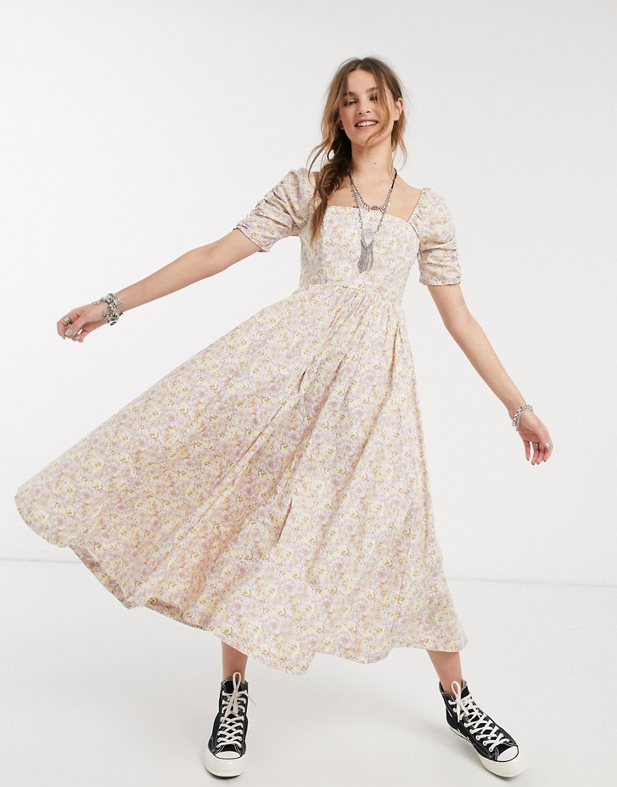 FREE PEOPLE SHE'S A DREAM FLORAL MAXI DRESS WITH CORSET TOP-WHITE,OB1086666