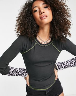 Free People she's reversible cuff top in black