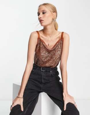 Free People Shimmer & Shine Sequin Bodysuit In Beige-neutral
