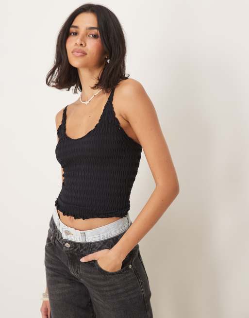 Free People shirred seamless tank top in black