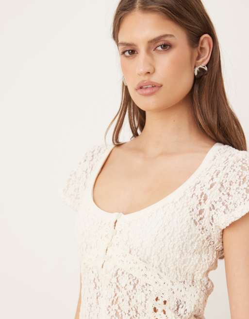 Free People short sleeve lace top in whisper white, 4 of 4