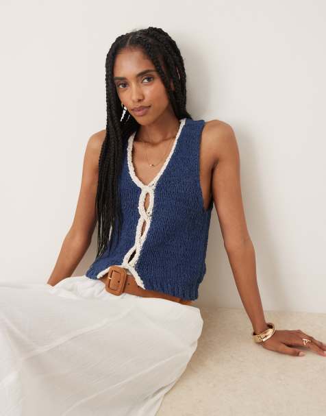Free People sicily sleeveless knitted tank top in denim blue - view 1