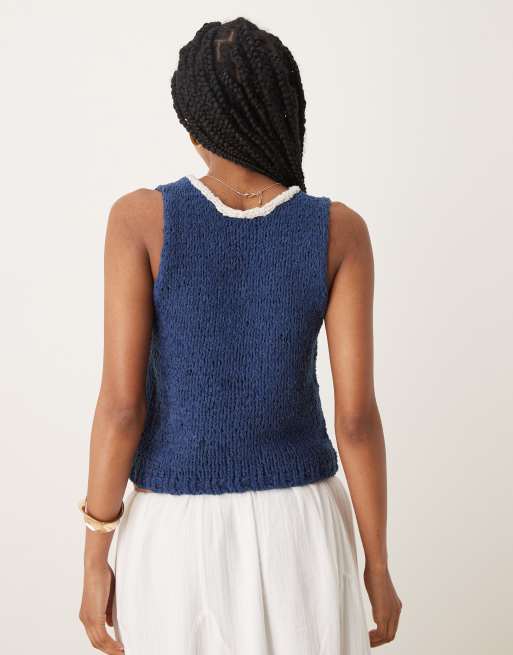 Free People sicily sleeveless knitted tank top in denim blue, 4 of 4