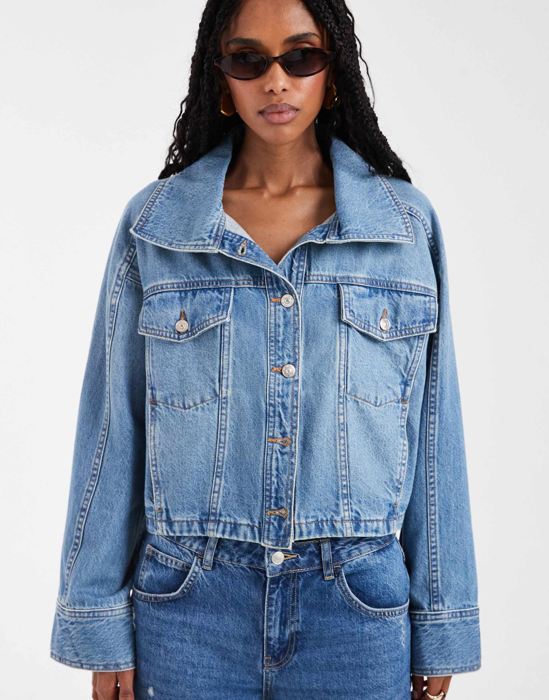 free people side to side jacket in river wash