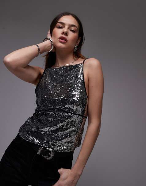 Free People silver sequin backless cami top in silver - view 1