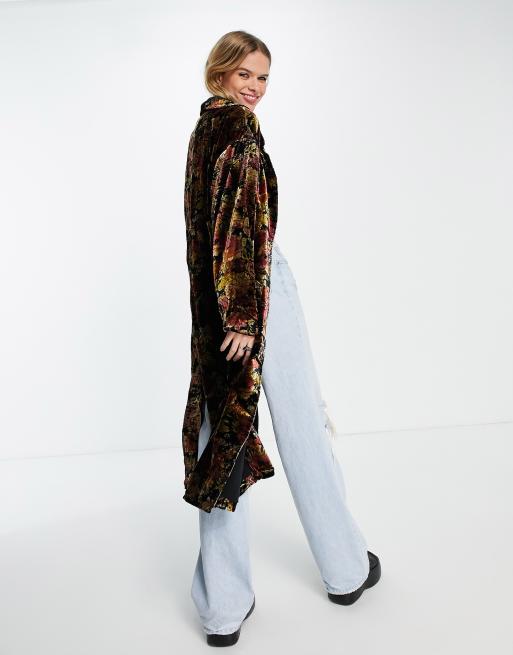 Long Silk Velvet Duster Long Cardigan Jacket Velvet Duster Coat