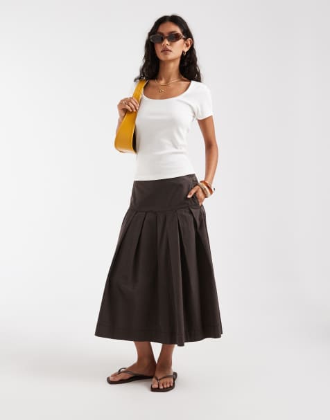 Free People Skipper pleated midi skirt in double espresso - view 1