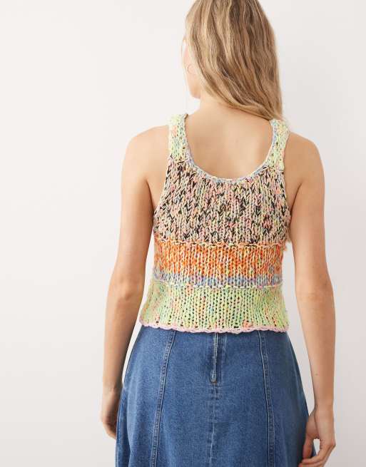 Free People sleeveless knit singlet in green combo, 3 of 4