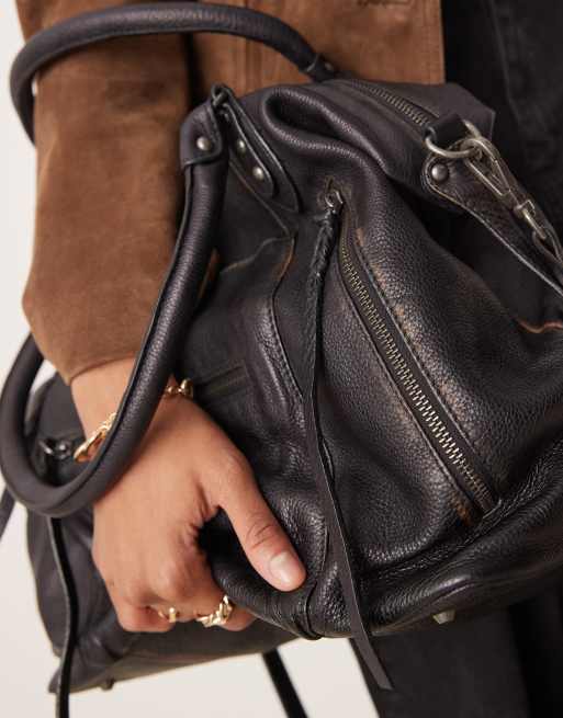 Free People slouchy leather tote bag in coal | ASOS display picture 1